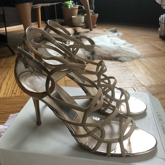 Jimmy Choo Strappy Sandals Size 43 / 12, Beige/Gold - Picture 4 of 15